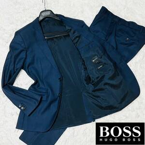  ultimate beautiful goods *M~L rank * Hugo Boss ×[.] Loro Piana company top class cloth * suit stretch setup check pattern HUGO BOSS navy 2B. height 