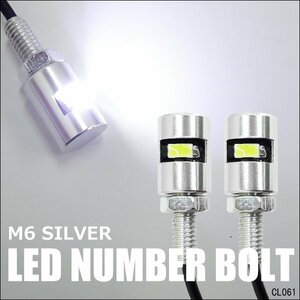 ナンバーボルト [銀] 2個組 LED内蔵 ナンバー灯 M6 アルミ ライセンスプレート 汎用 メール便送料無料/20Ξ