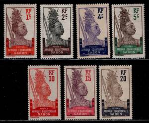 ★仏領・ガボン　1910～22年　赤道アフリカ切手に国名印刷シリーズ（1）　7種（未）