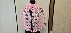 * cotton 100% lace thread * hand-knitted *. frill. stole ( sherbet pink )! free shipping!
