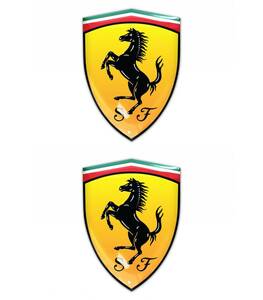 即納 フェラーリ FERRARI ロゴ 跳ね馬 シールド 3D 25mm x 35mm 2枚セット ステッカー 《送料無料》