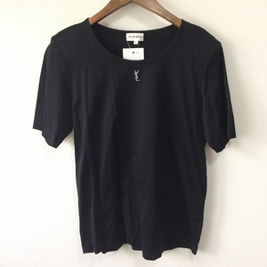 #snc イヴサンローラン Yves Saint Laurent Tシャツ L 黒 ラインストーン ロゴ 半袖 レディース [886248]