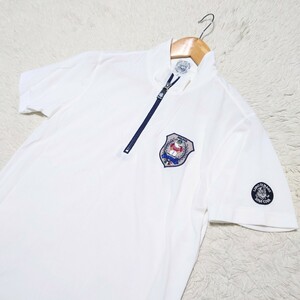 [1 jpy ~]sinakobaSINA COVA polo-shirt beautiful goods white badge half Zip Logo Zip M size 
