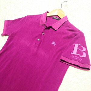 [1 jpy ~] Burberry Black Label BURBERRY BLACK LABEL polo-shirt wine red sleeve Logo hose embroidery stamp button M size 