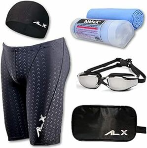 AthleX(アスレエックス) メンズ 水着 フィットネス 競泳水着 男性 スイミング ゴーグル 水中眼鏡 スイムキャップ セイム