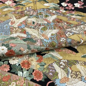  kimono month flower total embroidery .. embroidery . good embroidery goods. exist flowers and birds kurotomesode unused goods silk also .. guard processing ki1773