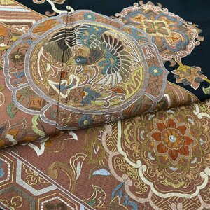  kimono month flower total embroidery .. embroidery equipment ornament . writing sama kurotomesode silk gold thread also ..ki1775