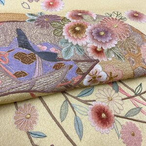 着物月花　総刺繍　蘇州刺繍　相良刺繍　品のある花　訪問着　未使用品　正絹　金糸　ki1801