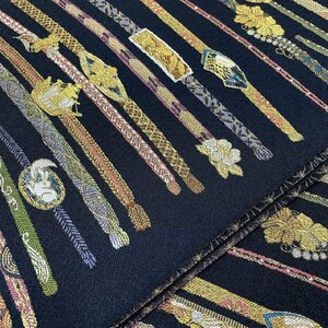  kimono month flower mother-of-pearl skill Kirameki .. ornament writing double-woven obi six through pattern silk gold thread kimono ... guard processing ob18120