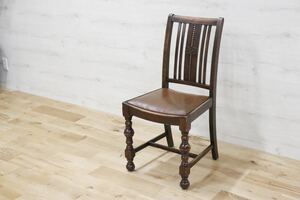 英国 アンティーク ブルボーズレッグ 木製 椅子 チェア オーク材 年代物 ダイニングチェア 古木 インテリア gmct183 B