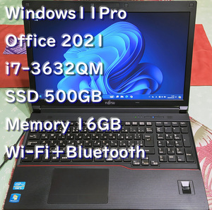  супер скорость пуск 12 секунд Windows11Pro Office2021 Fujitsu LIFEBOOK A573/G i7 3632QM WD SSD500GB память 16GB с гарантией 