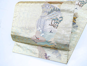 《京都一輝堂》【着物】 袋帯 芯なし 石畳に花鳥風景文様 23B-2730