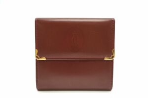 1 jpy ~ Cartier Must line three folding purse compact wallet Logo leather bordeaux Cartier 8664k