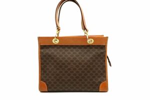 1円〜 セリーヌ ヴィンテージ ハンドバッグ トート マカダム トリオンフロゴ ゴールド金具 PVCレザー 茶 ブラウン CELINE 8673h