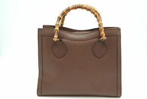 1円〜 グッチ バンブー ハンドバッグ トート ピグスキン レザー 茶 ブラウン GUCCI 8652h