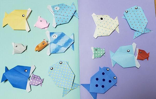 パクパク お魚 さかな 折り紙 魚釣り 製作 保育園 幼稚園 介護 児童会館 壁飾り②