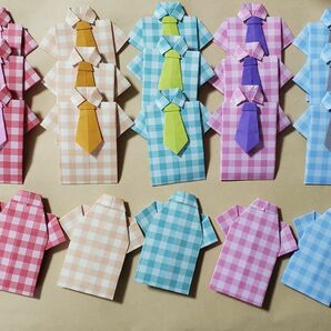 Yシャツ チェックシャツ ネクタイ 父の日 製作 折り紙 ﾊﾝﾄﾞﾒｲﾄﾞ 20セット 保育園 幼稚園 シャツ