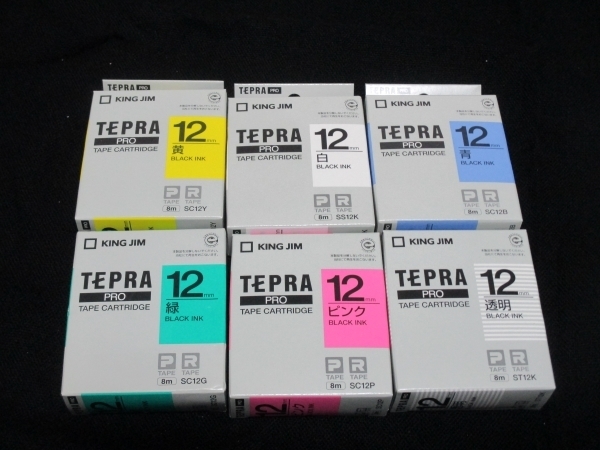 【テプラテープ】12mm　6本・6種　TEPRA TAPE CARTRIDGE　新品・未使用品　即決