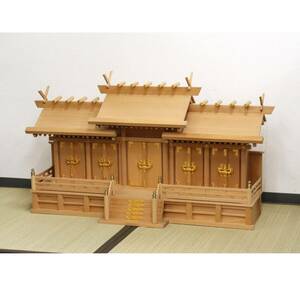 【在庫品】 神棚 屋根違い 五社 大 木製/木曽檜 幅/98㎝ 奥行/28.5㎝ 高さ/50㎝ 仏具 家内安全/商売繁盛 外箱付属 現状品 U827-ス140+