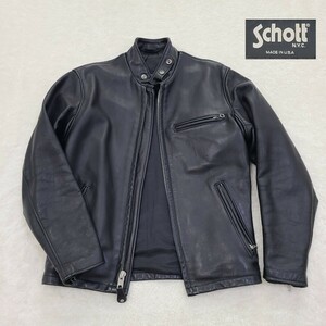  rare records out of production Schott Schott leather jacket Rider's single cow leather . collar America made USA black black BLACK outer garment AT641P 36 S size 