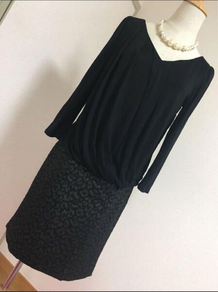 MATERIA MILANO☆異素材レオパード柄ドッキングワンピース38中古美品