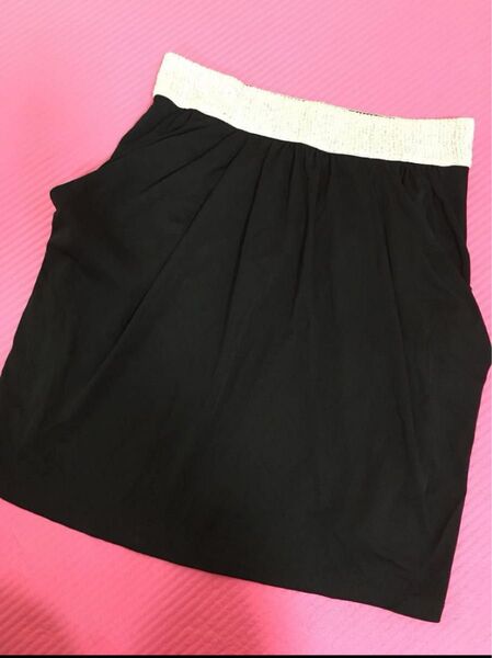 Pinky&Dianne☆ドレープミニスカート黒×シルバーラメ38中古美品