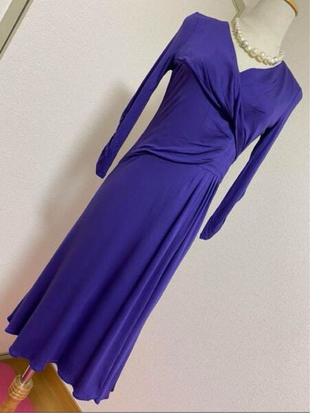 MATERIA MILANO☆カットソー素材タックドレープワンピース36中古美品