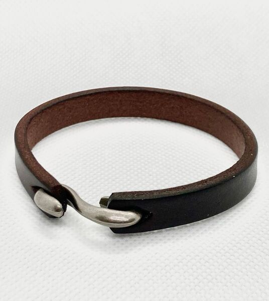本革 ダークブラウン シンプル S字フック レザーブレスレット