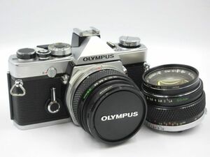 ■【ジャンク品】 OLYMPUS オリンパス OM-1 一眼レフ カメラ レンズ2種(オリンパス F.ZUIKO AUTO-S 1:1.4 f=50mm：AUTO-W 1:3.5 f=28mm)