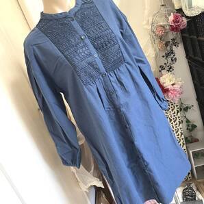 レディースMサイズ:SELF*SERVICE◆Fヘンリボンレース使いワンピース*綿:青