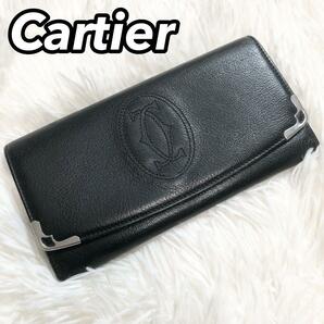 Cartier カルティエ 長財布 ロングウォレット コインケース 折財布 レザー ブラック 黒色 メンズ 男性 ブランドロゴ 高級 ワンポイント 