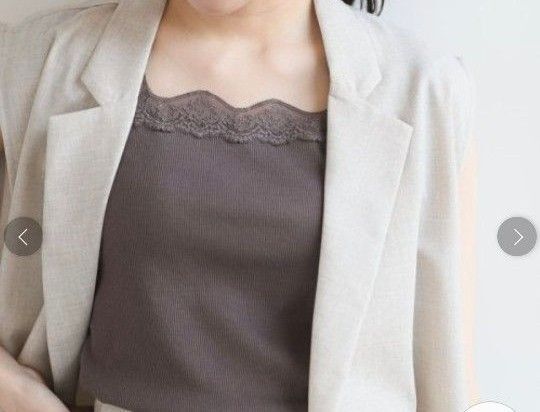 スクエアネック ふちどり レース タンクトップ L