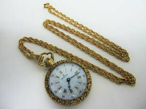 [YT-GHK①3]EDOX/ Ed ks pocket watch 2 hands hand winding lady's white face Gold color operation goods 
