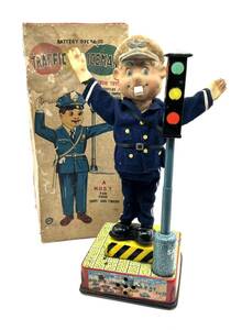 *TRAFFIC POLICEMAN жестяная пластина транспорт регулировка . вокруг san игрушка полиция Vintage Showa Retro Junk текущее состояние товар с ящиком 