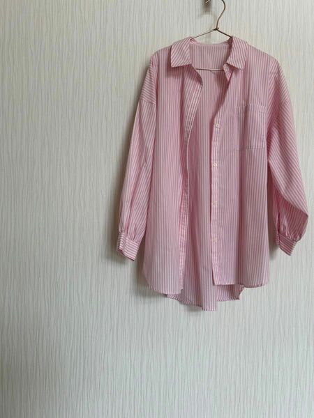 GRL ピンク　 ストライプ シャツ 長袖シャツ