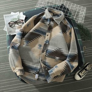 秋冬新品 暖か厚生地 民族ネイティブ オルテガ MIXカラー ネルシャツ ジャケット メンズ トップス　Ｍ～ＸＸＬ ZCL503