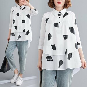  large size summer 5 minute sleeve plain easy blouse shirt tops lady's 40 fee summer white shirt body type cover . collar dot pattern easy YLH430