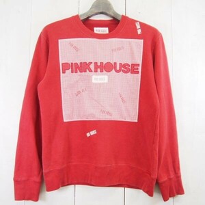 ピンクハウス PINK HOUSE パッチ・プリント クルーネックスウェットプルオーバー*トレーナー(M)レッド/日本製