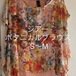 ラグジュ フレンチスリーブ 半袖★シアーブラウス★ドレープ ブラウス★ボタニカル 花柄★シフォン チュニック ブラウス