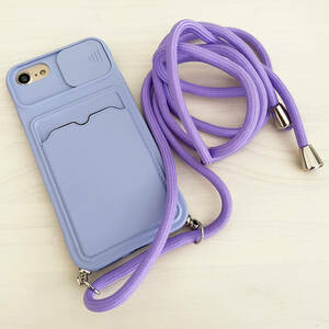 iPhone 6 6s 7 8 SE (第2世代/第3世代) SE2 SE3 ケース シリコン スマホ ショルダー 肩掛け 紐付き 収納 パープル 紫色 アイフォン