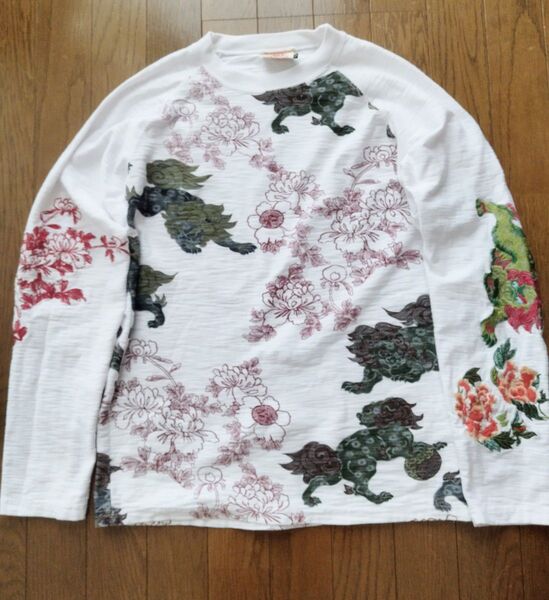花旅楽団 長袖Tシャツ 刺繍 狛犬 和柄
