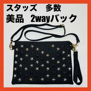  beautiful goods studs star clutch back shoulder bag black Gold 