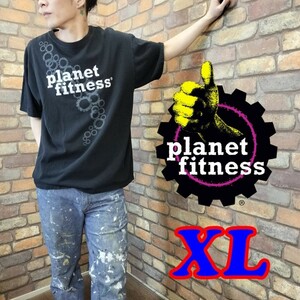 ME9-941【モデル175cm普通体型】USA古着★レア【USAフィットネスクラブ planet fitness】コットン100% 半袖 Tシャツ【メンズ XL】黒 anvil