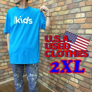 ME10-009【モデル175cm普通体型】USA古着★良品【woodstock kids】ライトウエイト 半袖 Tシャツ【メンズ XXL】ブルー アンビル キッズ