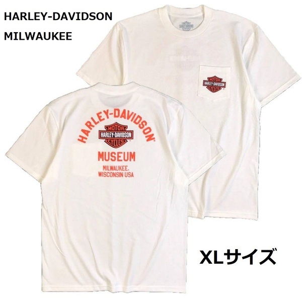 即決　新品　送料無料　HARLEY　半袖　Tシャツ　トップス　夏T　バイク　ロード　モーターサイクル　白　XL　
