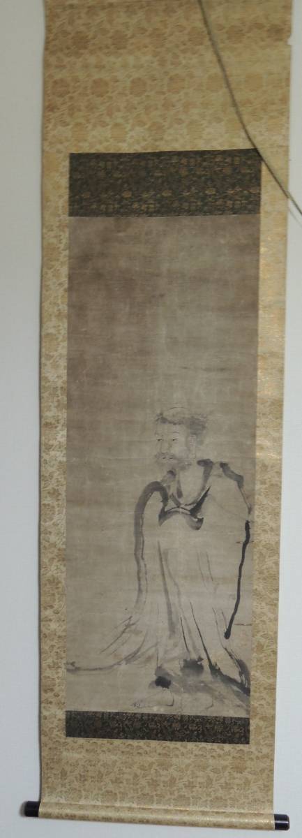 文案：嘉纳元信(8 月 28 日), 1476 - 11 月 5 日, 第1559章 水墨达摩图, 轴, 包括盒子, 绘画, 日本画, 人, 菩萨