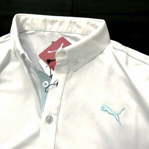*H224 новый товар [ мужской XL] белый белый PUMA GOLF Puma Golf левый . вышивка Logo . пот скорость . материалы стрейч рубашка-поло 