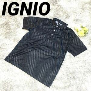 ●M241【新品】メンズL ☆IGNIO☆半袖☆ポロシャツ☆ゴルフ☆吸水速乾☆UV☆黒☆ドット柄