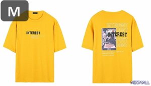 人気商品 ☆ 丸首 半袖 Tシャツ【469】 イエロー Mサイズ トップス シャツ シンプル イラスト デザイン 春夏