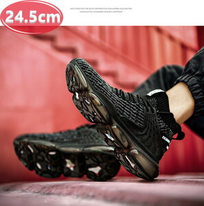 1スタ ☆　メンズ スニーカー 24.5cm ブラック 靴 シューズ 防滑 通勤 通学 旅行 【129】